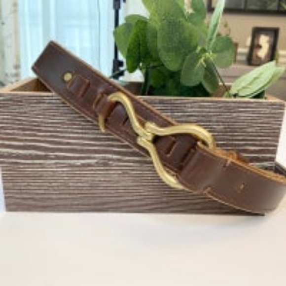 Bridle Brown Leather Belt w/ Brass Hoof Pick Closure Made in the USA main image 6